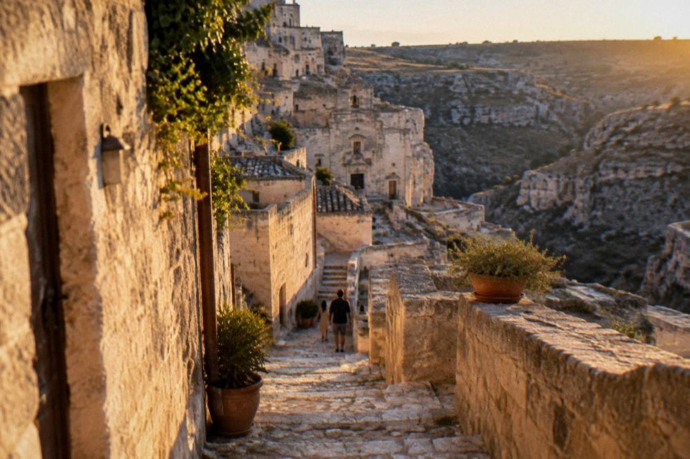 Stepped stone lane between cave houses in Sasso Caveoso