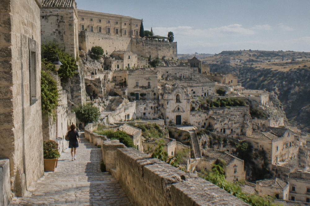 A stone palazzo housing a museum above the cave quarters of Matera