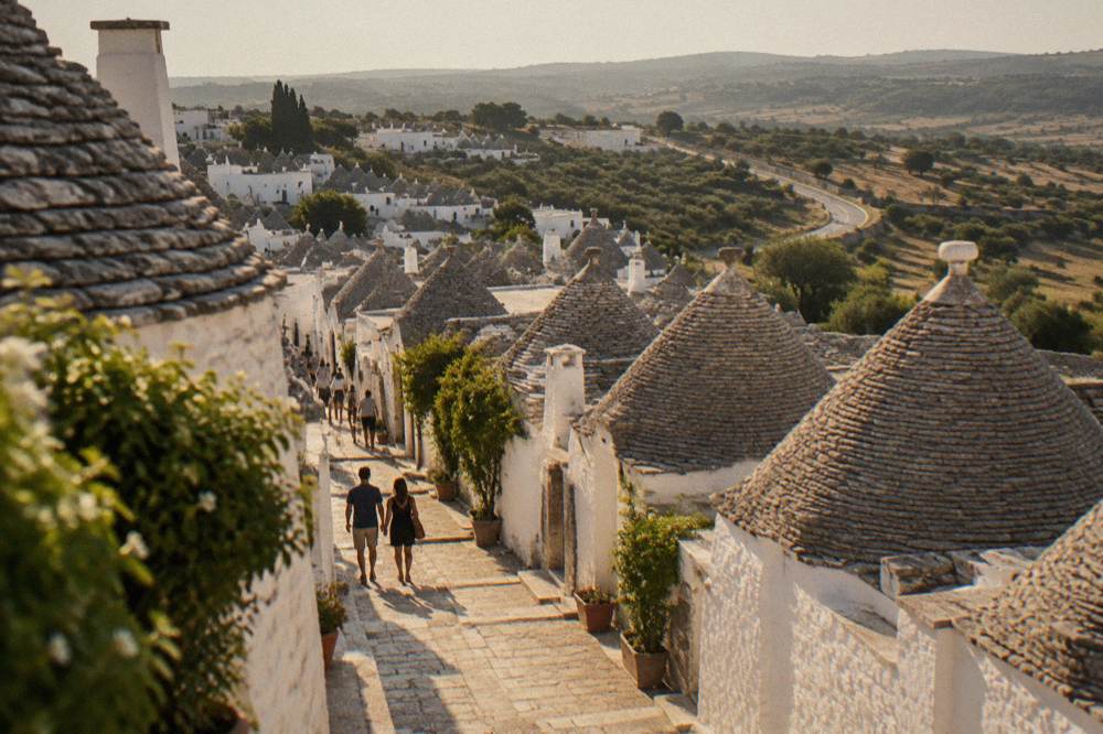 A country road winding through the hills of Basilicata between Matera and Alberobello