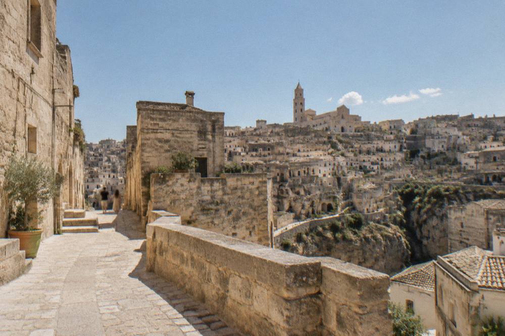 Stone street corner in Matera used as a film set location