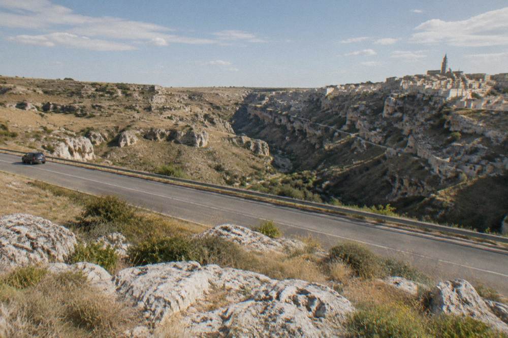 A highway crossing the empty landscape of the Murgia plateau in southern Italy