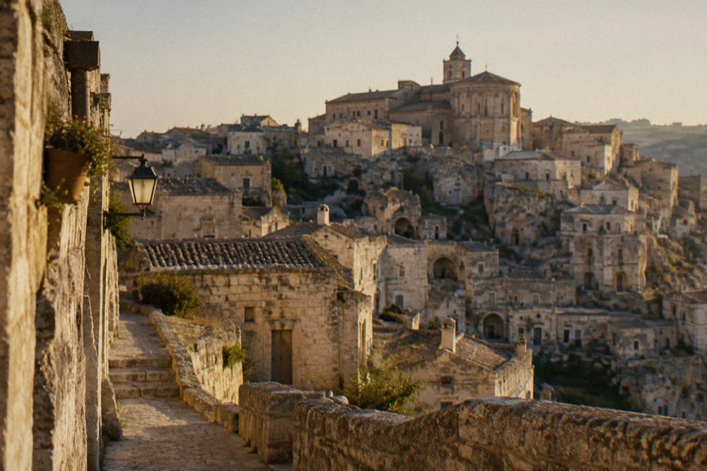 Romanesque cathedral apse above the rooftops of Matera