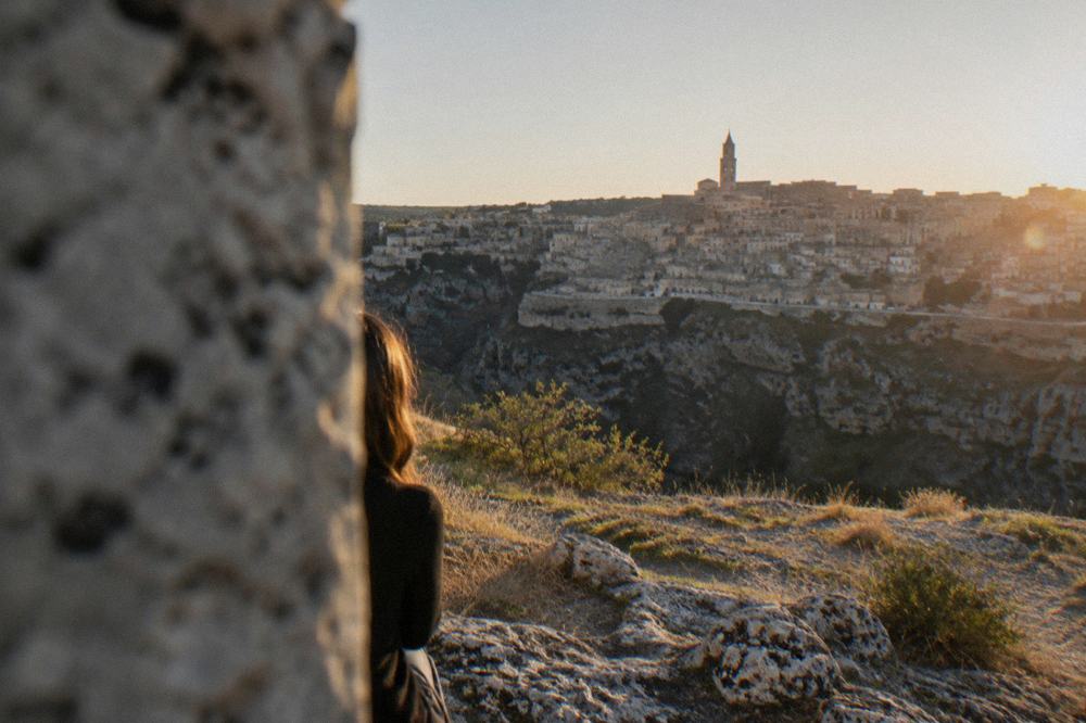 Panoramic view of the Sassi from a belvedere across the Gravina canyon
